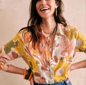 Sezane Pierro 70s Boho Foral Button-Up Shirt